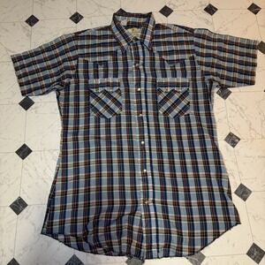 Dee Cee Brand Plaid Western Snap Button-Up Shirt Blue Red Green Men's Large